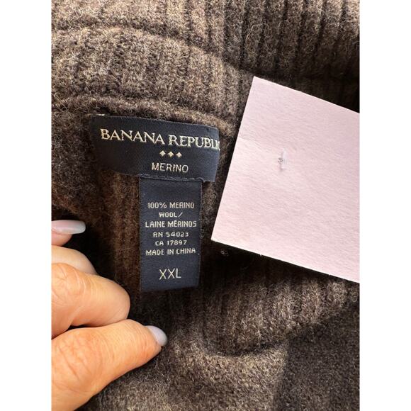 Banana Republic Mens XXL 100% MERINO WOOL Brown full zip Cardigan Sweater CHUNKY - Picture 6 of 9